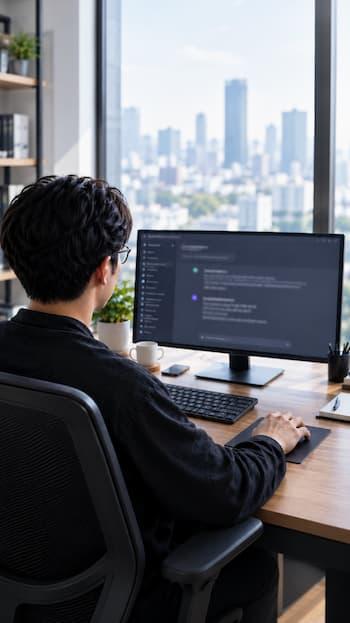 คนกำลังจัดการลิงก์ผ่านผู้ช่วย AI บนคอมพิวเตอร์